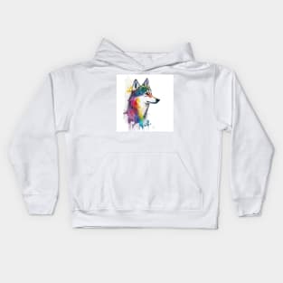 Alaskan Klee Kai Dog In Watercolor & Pen Kids Hoodie